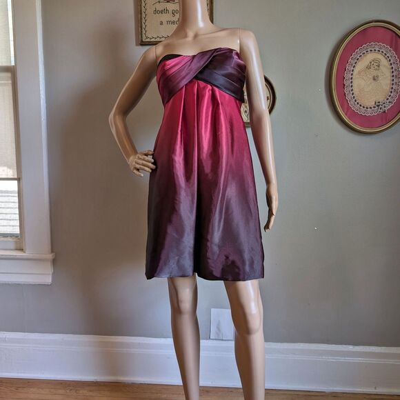 NWT Vintage Y2K Jump Mini Dress Red Satin Strapless Party Ombre Size 3 - Picture 3 of 11